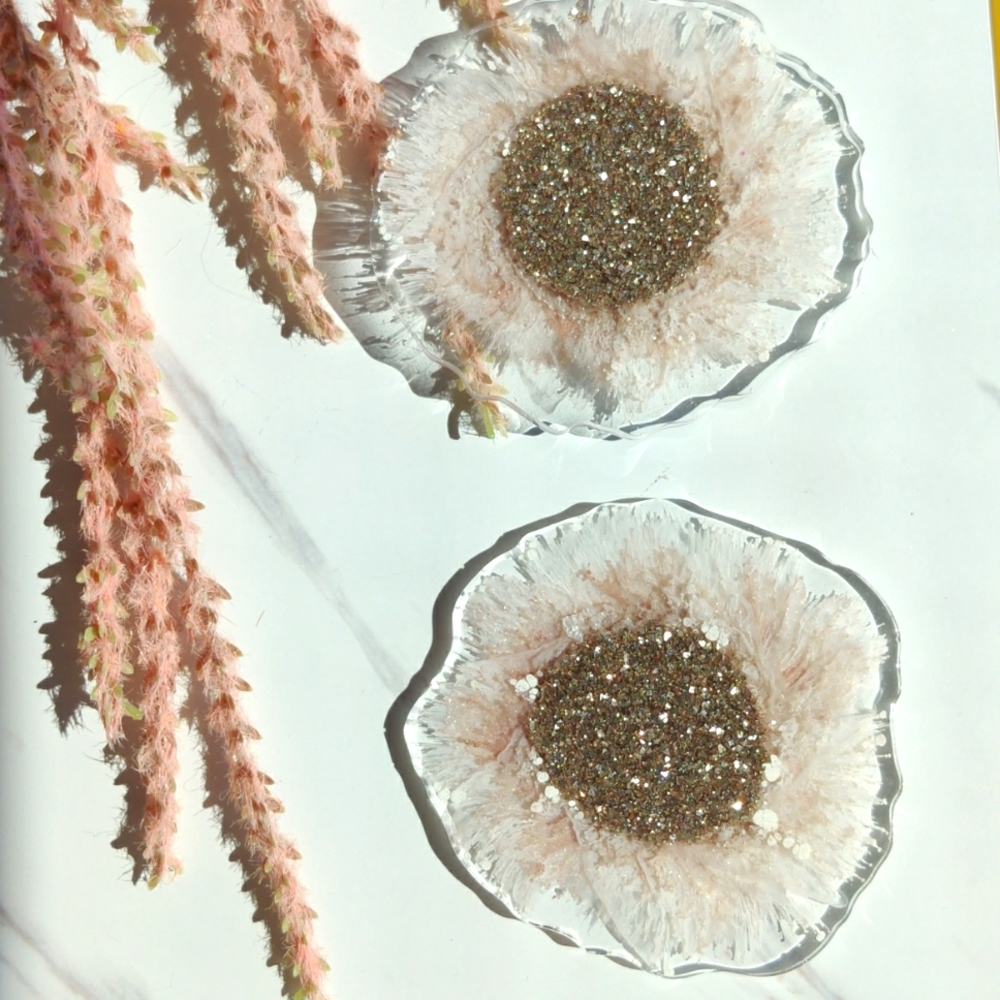 Handmade Rose Gold and pearl Flower resin coasters
